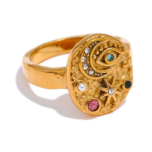 Star moon eye cz zirconia celestial ring women - product image