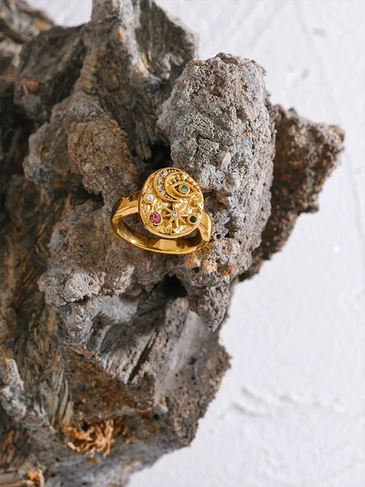 Star moon eye cz zirconia celestial ring women - product image