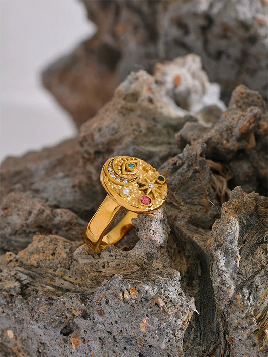 Star moon eye cz zirconia celestial ring women - product image