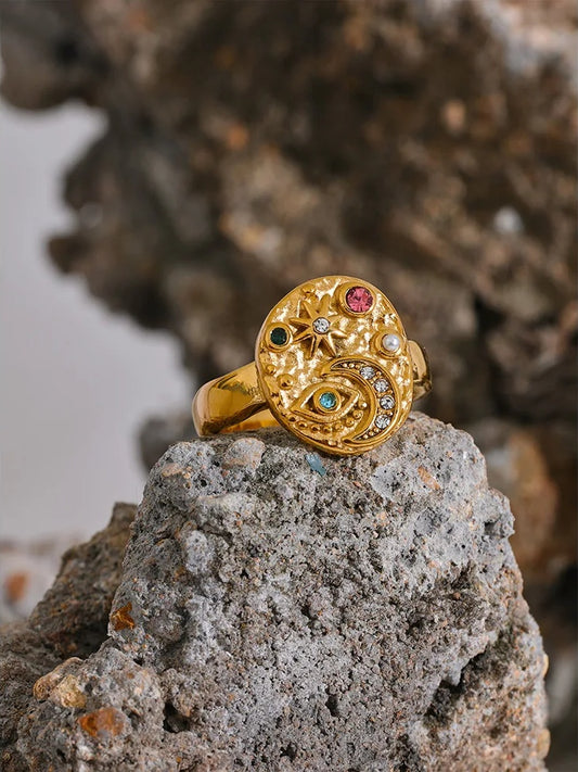 Star moon eye cz zirconia celestial ring women - product image