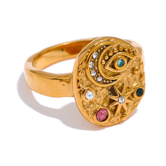 Star moon eye cz zirconia celestial ring women - product image
