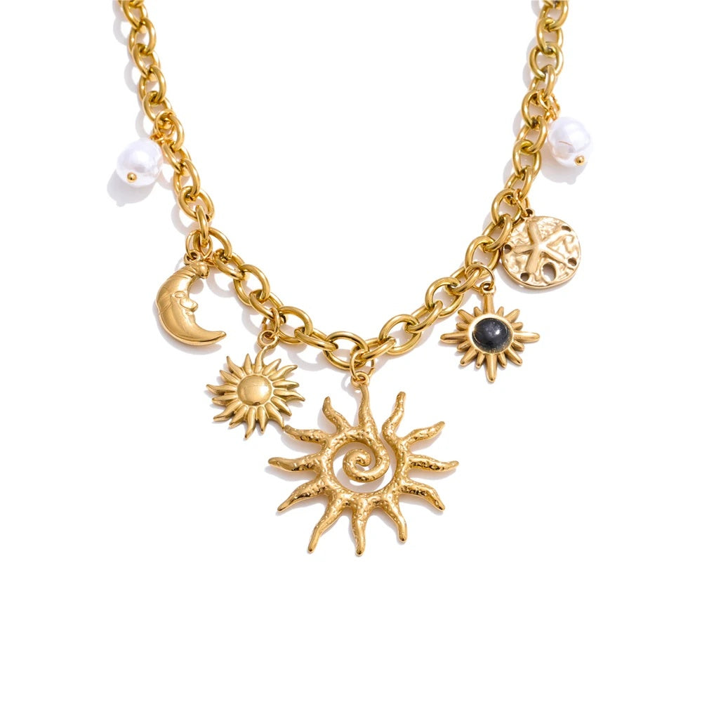 Starfish moon sun shaped charm pendant necklace - product image