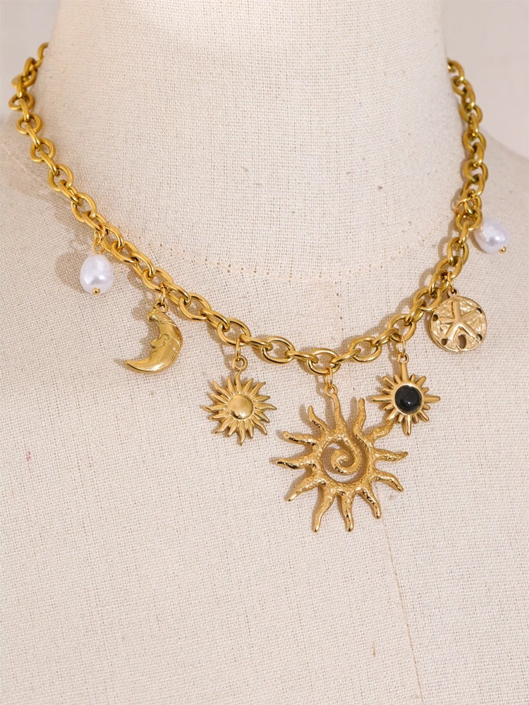 Starfish moon sun shaped charm pendant necklace - product image