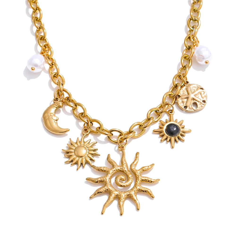 Starfish moon sun shaped charm pendant necklace - product image