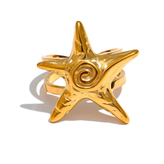 Starfish open adjustable summer party ring - product image