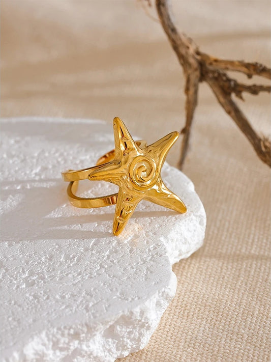 Starfish open adjustable summer party ring - product image