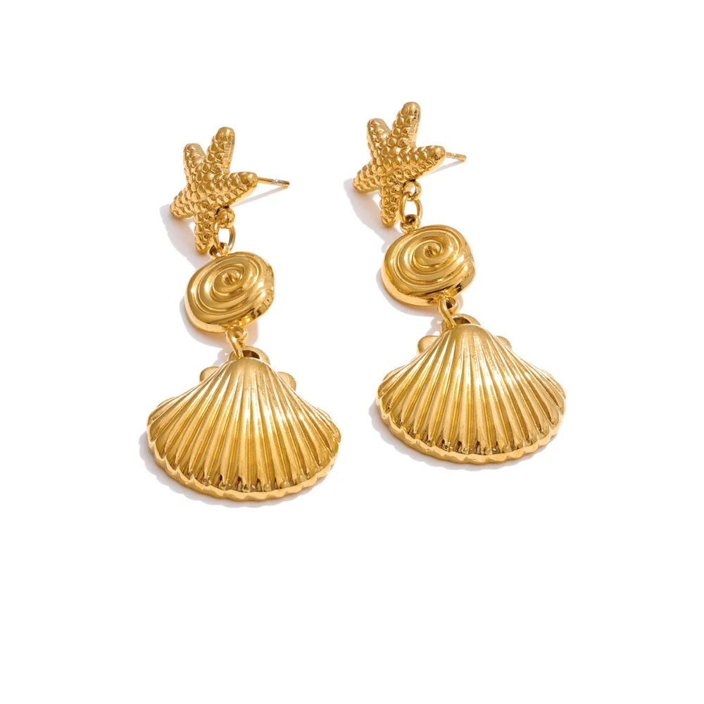 Starfish shell drop dangle earrings summer holiday - product image
