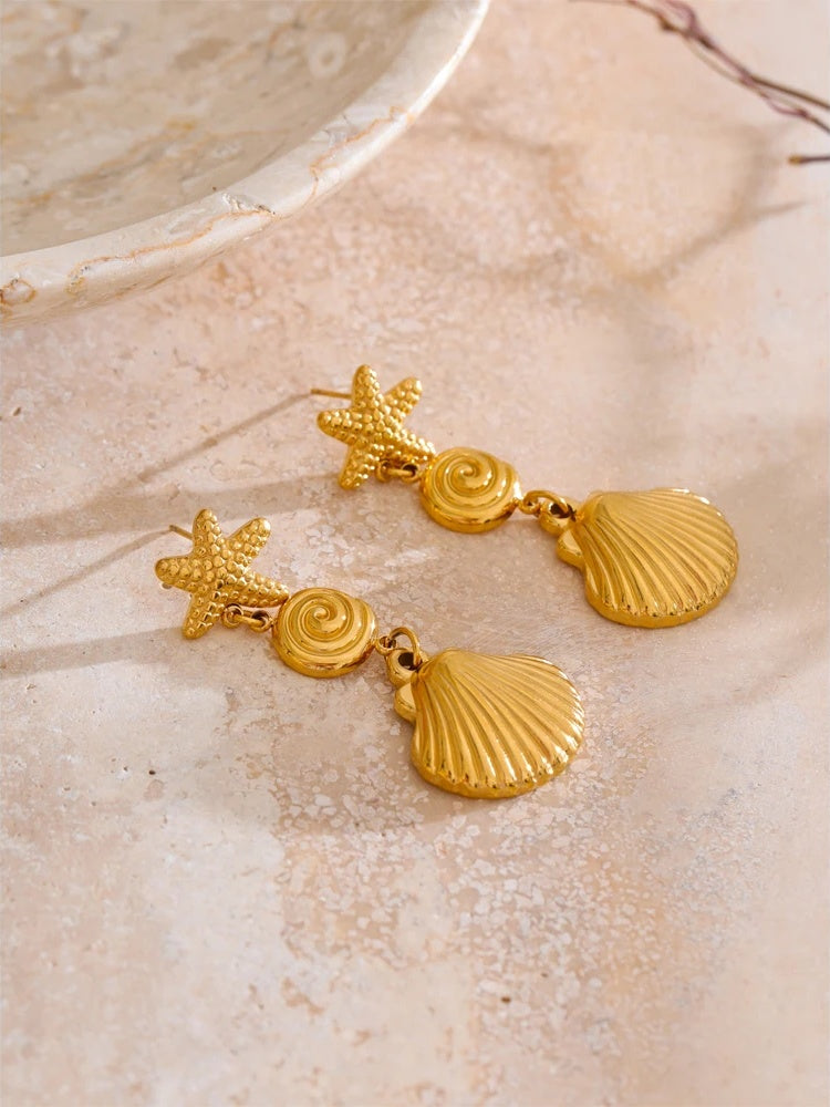 Starfish shell drop dangle earrings summer holiday - product image