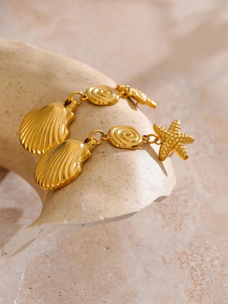 Starfish shell drop dangle earrings summer holiday - product image