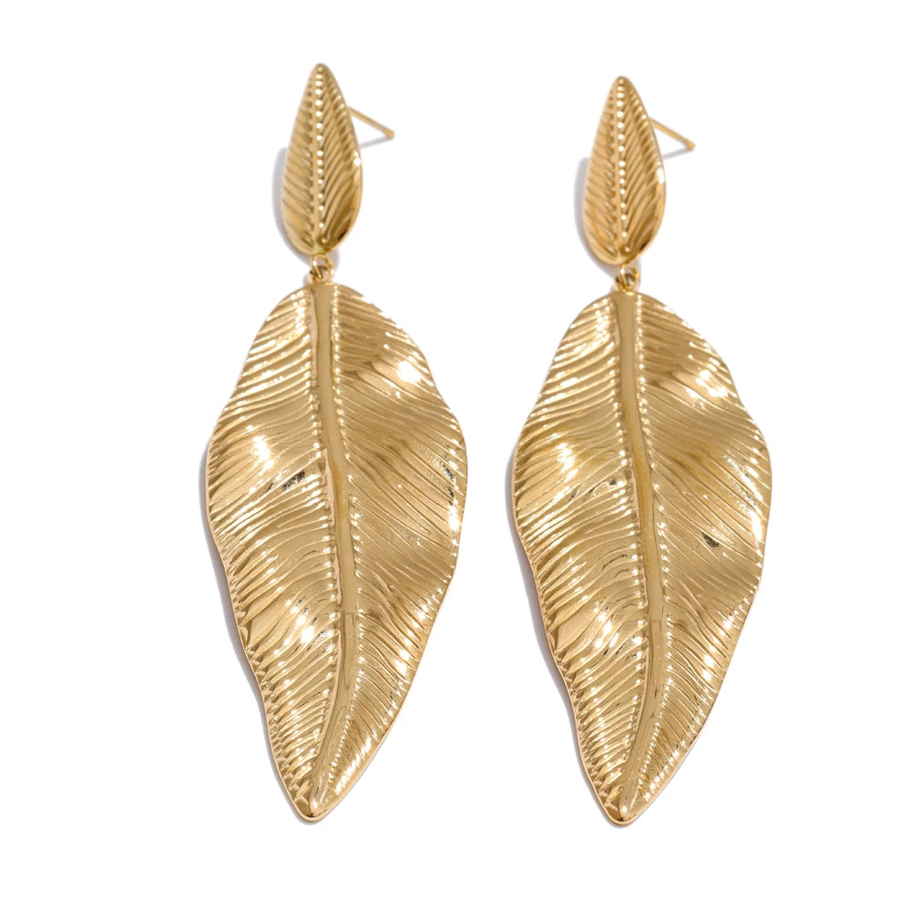 Statement metal big leaf plant drop earrings - product image