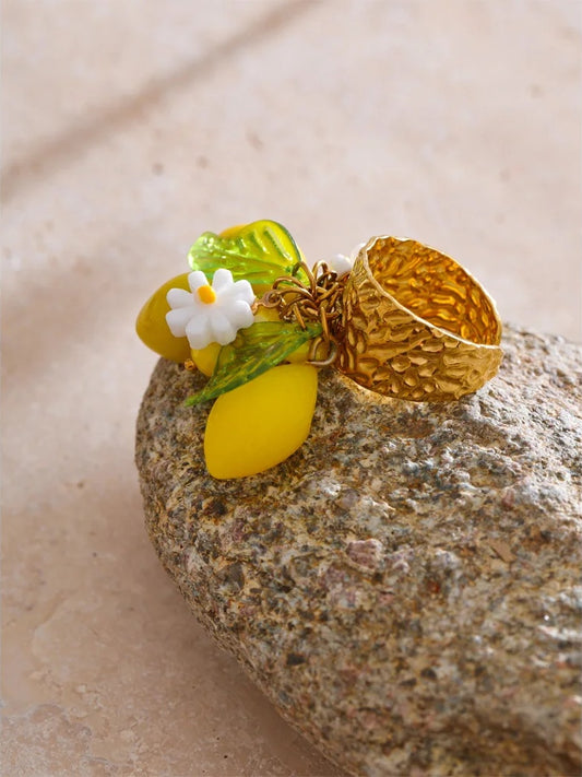 Strawberry cherry shell resin adjustable ring - product image
