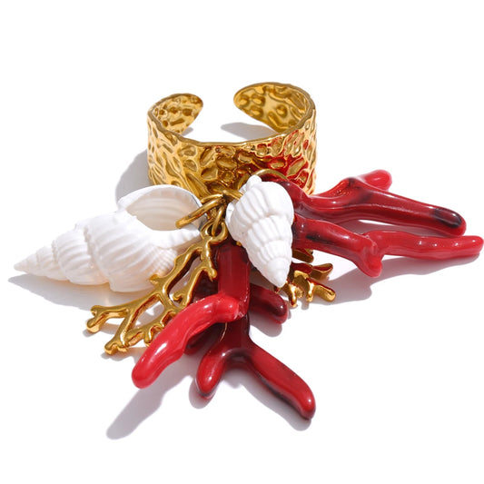 Strawberry cherry shell resin adjustable ring - product image