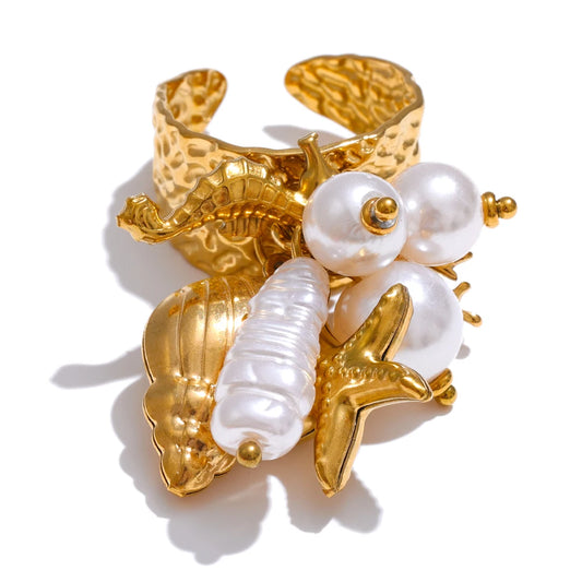 Strawberry cherry shell resin adjustable ring - product image
