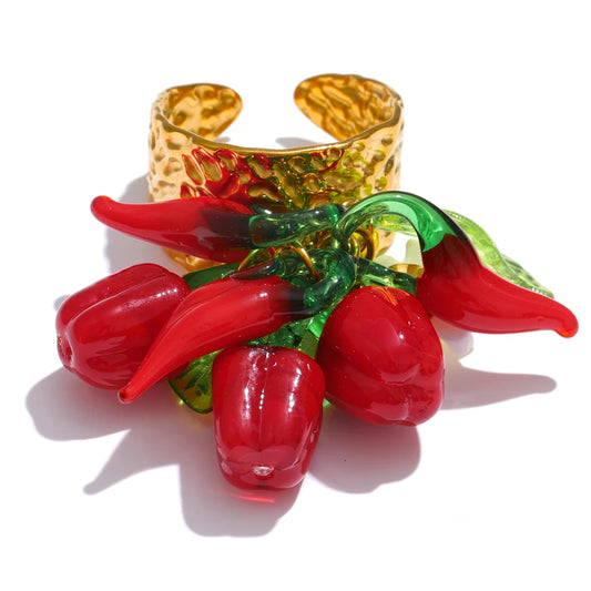 Strawberry cherry shell resin adjustable ring - product image