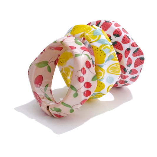 Strawberry pineapple cherry fruit resin modern bangle bracelet - product image