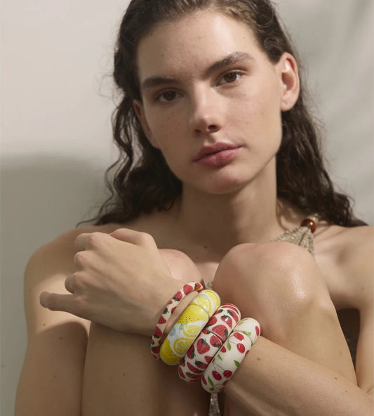 Strawberry pineapple cherry fruit resin modern bangle bracelet - product image