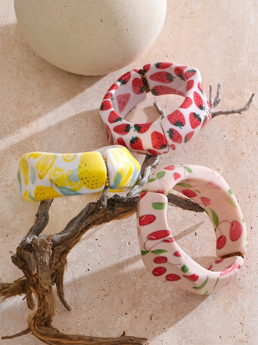 Strawberry pineapple cherry fruit resin modern bangle bracelet - product image