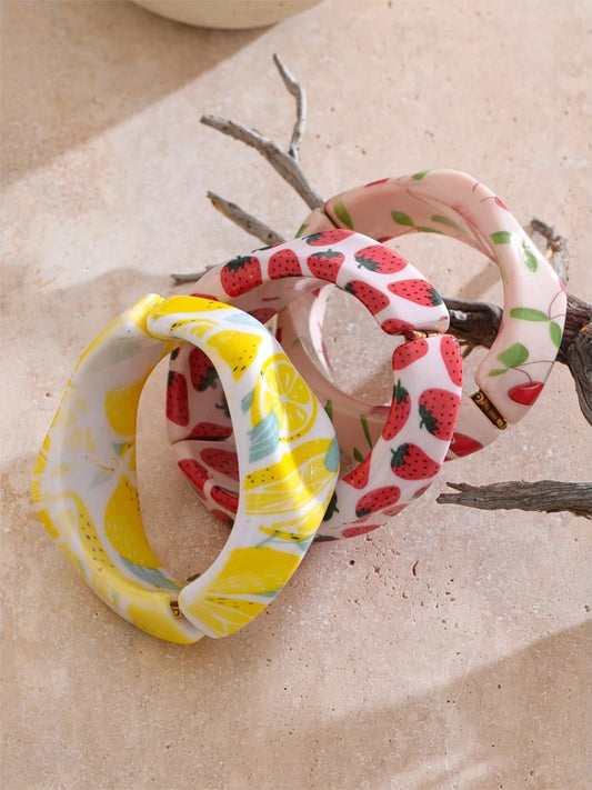 Strawberry pineapple cherry fruit resin modern bangle bracelet - product image