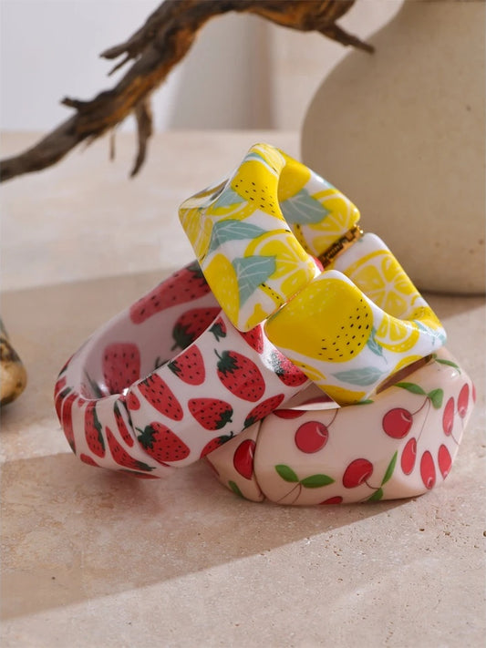 Strawberry pineapple cherry fruit resin modern bangle bracelet - product image