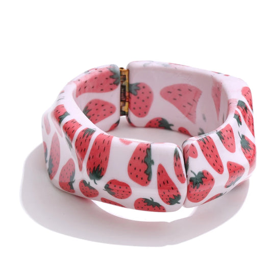 Strawberry pineapple cherry fruit resin modern bangle bracelet - product image