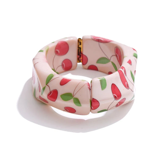 Strawberry pineapple cherry fruit resin modern bangle bracelet - product image