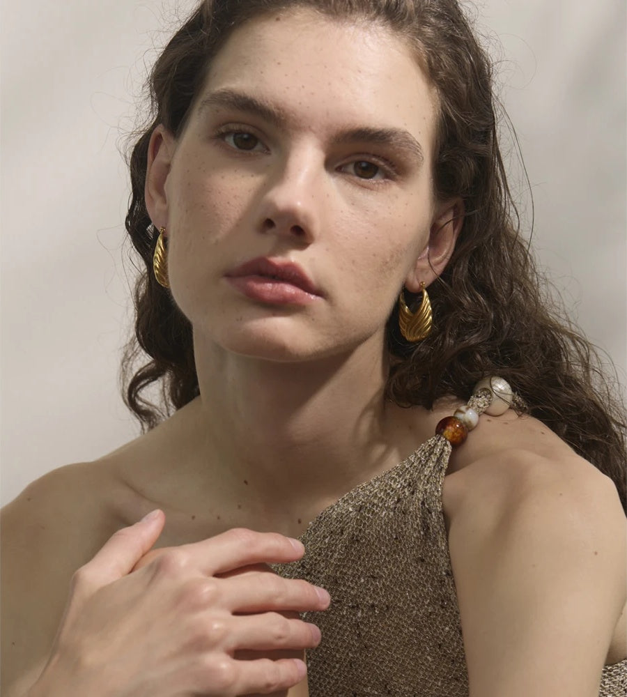 Striped hollow contemporary hoop earrings - product image