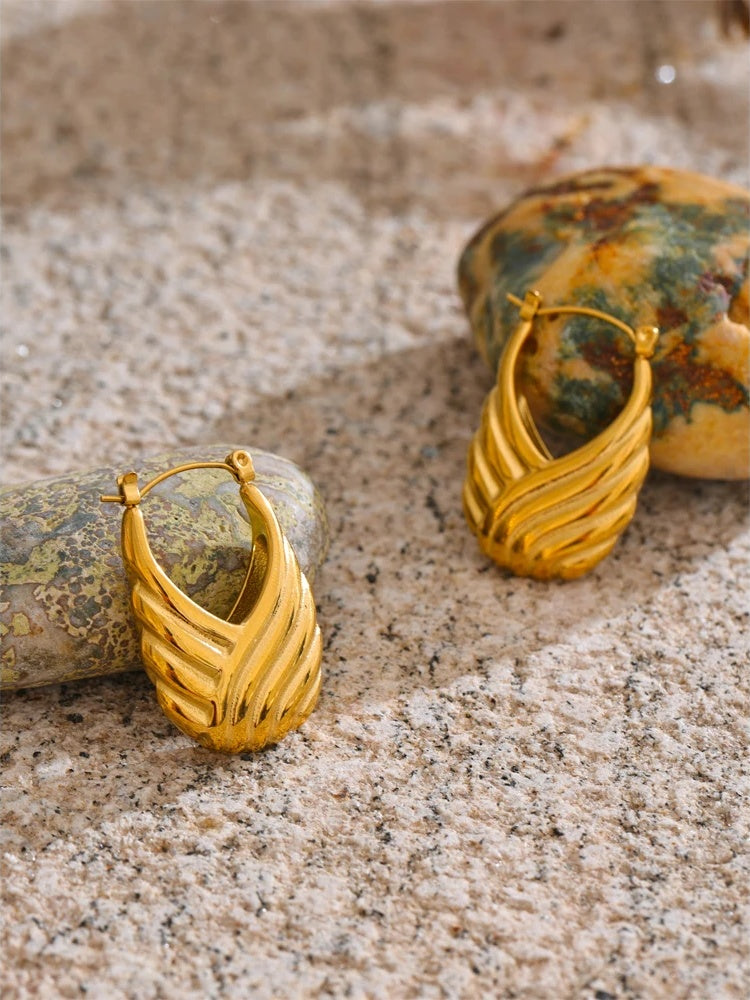 Striped hollow contemporary hoop earrings - product image