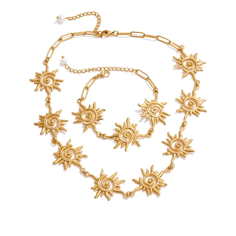 Sun chain necklace bracelet jewelry set - product image