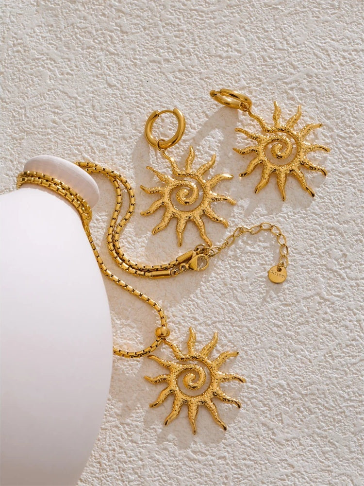 Sun drop necklace hoop earrings jewelry set - product image