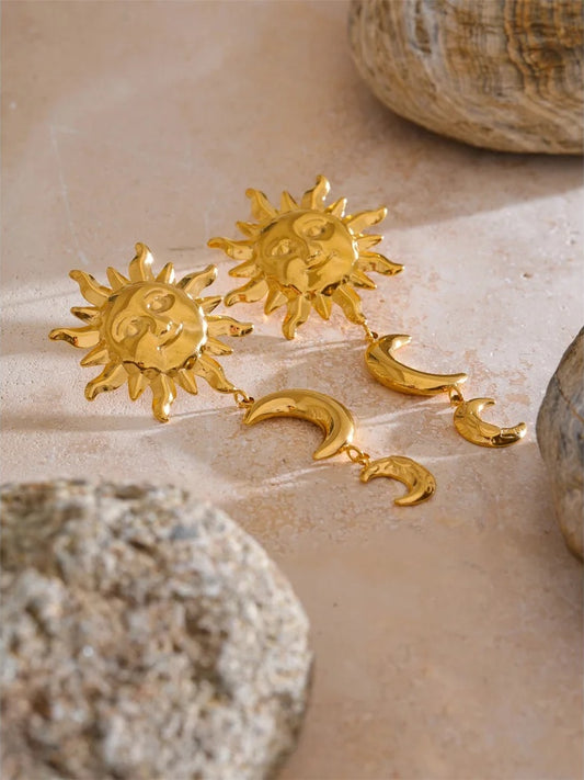 Sun moon dangle drop earrings - product image