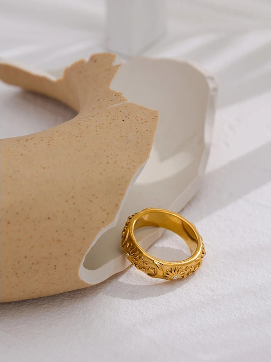 Sun star moon celestial pattern ring - product image