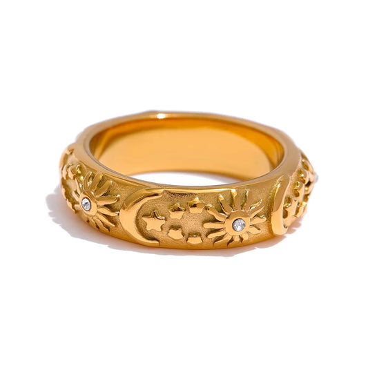 Sun star moon celestial pattern ring - product image