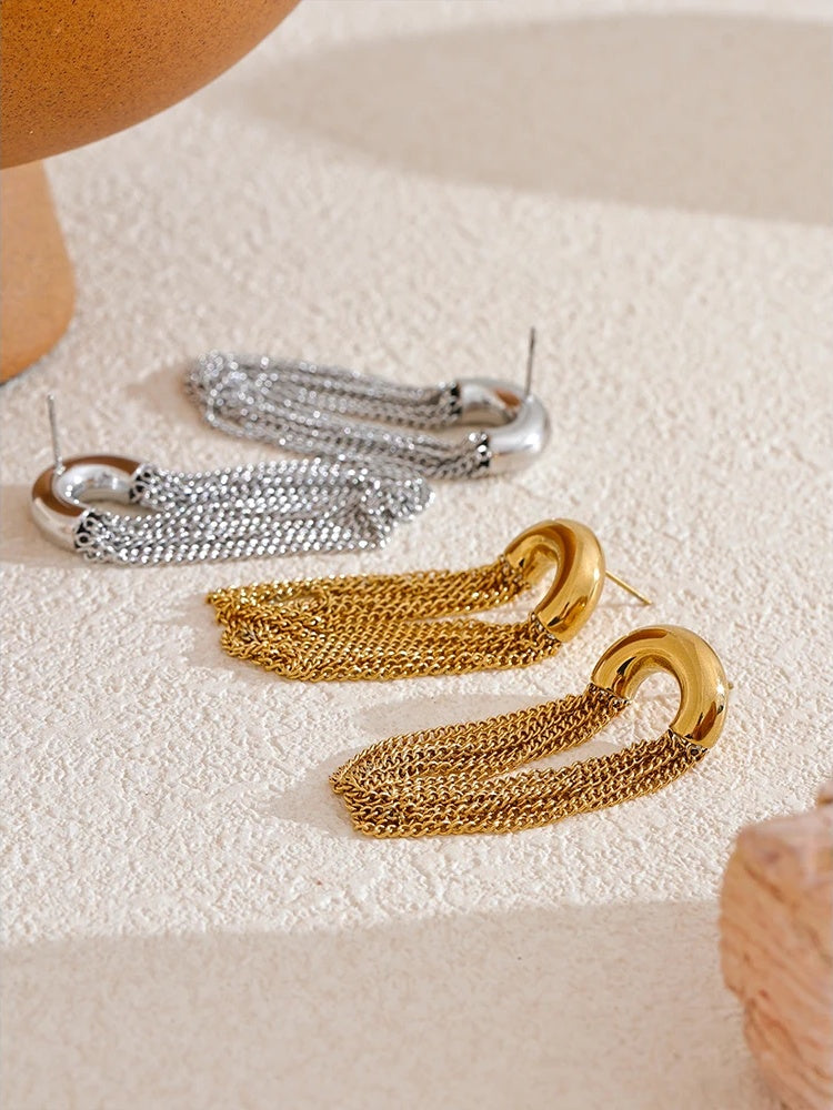 Tassel chain long drop dangle earrings for women - product image