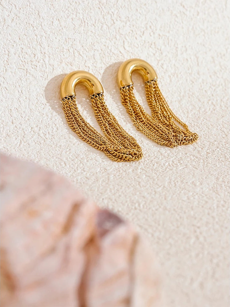 Tassel chain long drop dangle earrings for women - product image