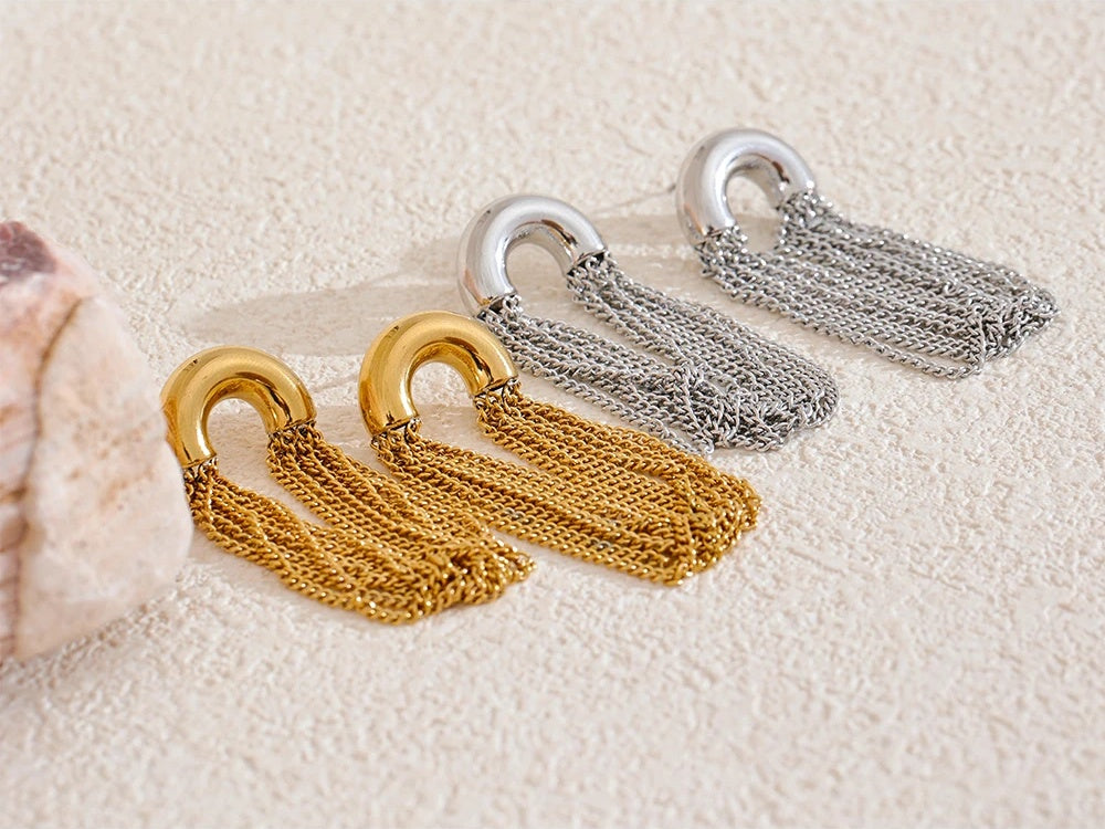 Tassel chain long drop dangle earrings for women - product image