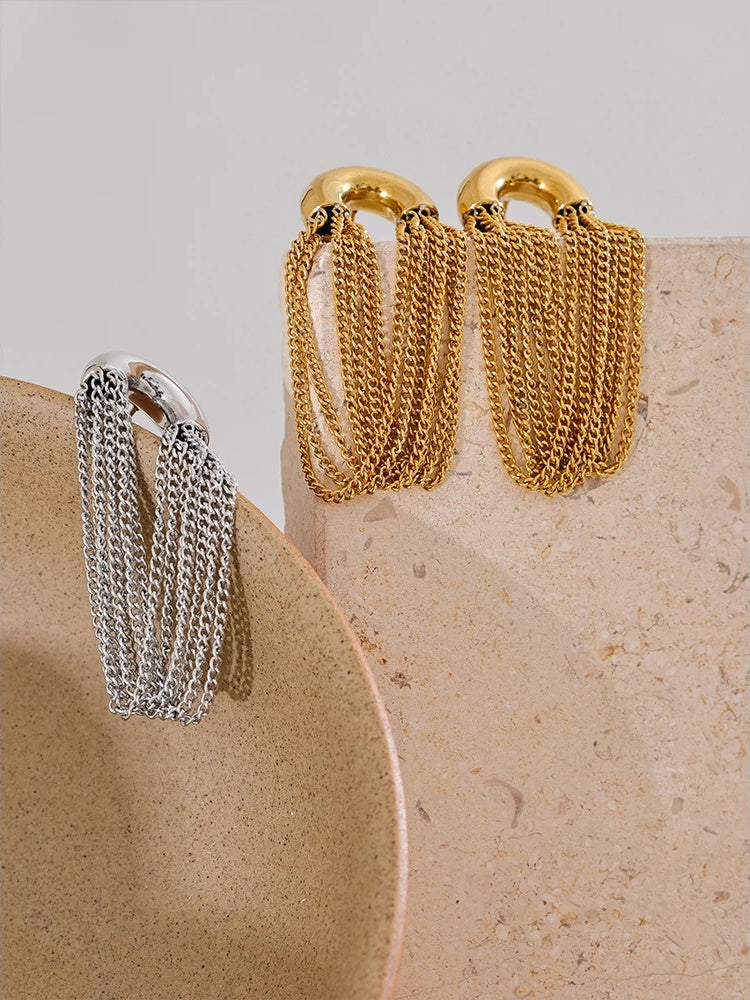 Tassel chain long drop dangle earrings for women - product image