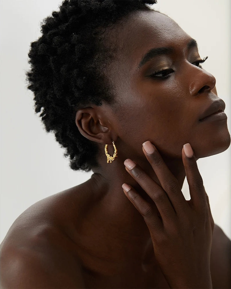 Textured statement magma style minimalist hoop earrings - product image