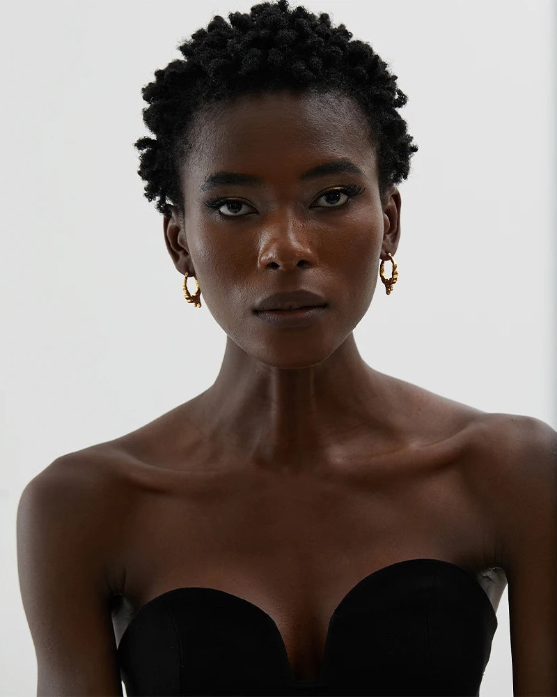 Textured statement magma style minimalist hoop earrings - product image