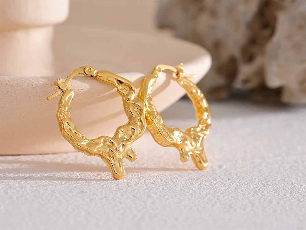 Textured statement magma style minimalist hoop earrings - product image