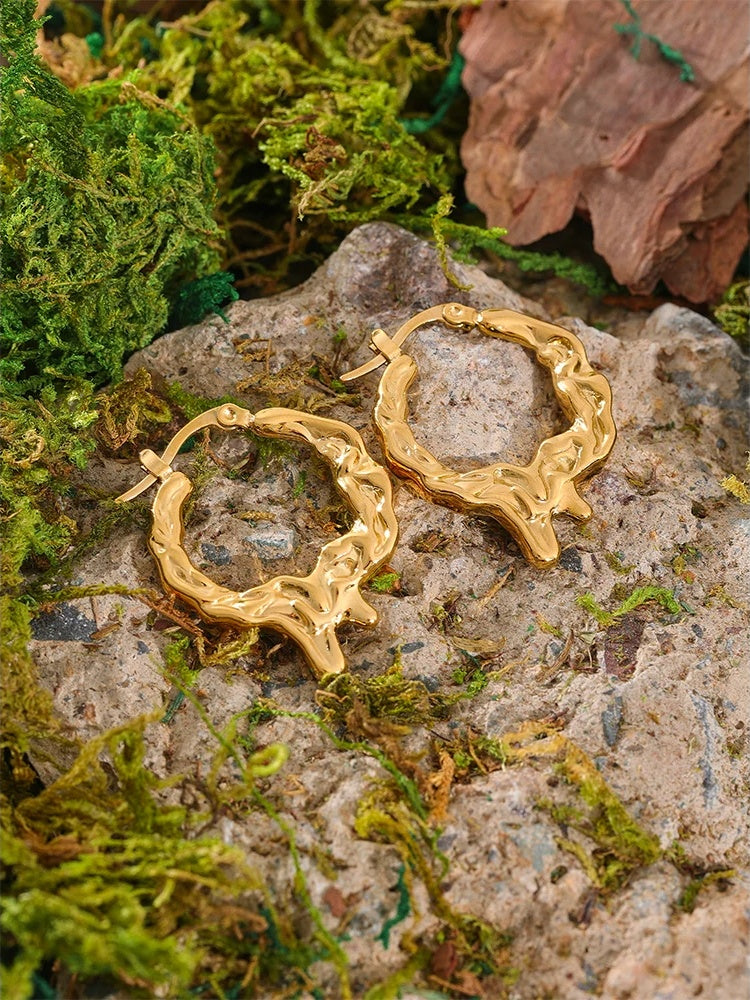 Textured statement magma style minimalist hoop earrings - product image