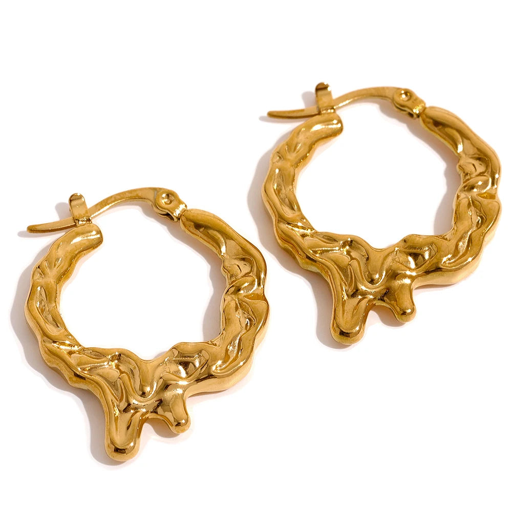Textured statement magma style minimalist hoop earrings - product image