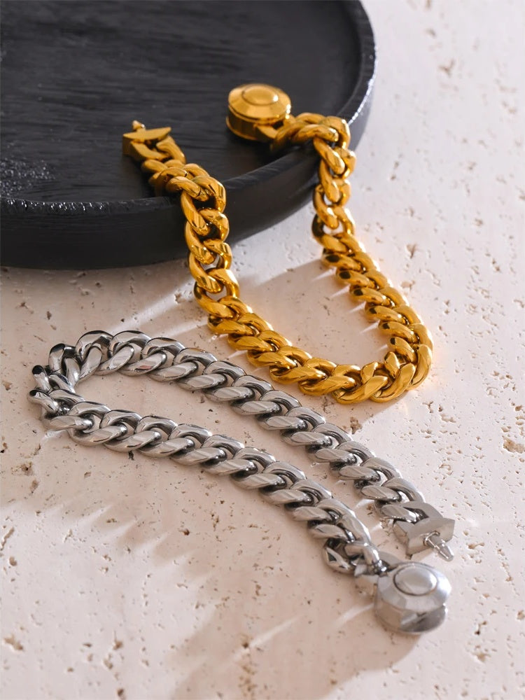 Thick cuban link chain charm bracelet - product image