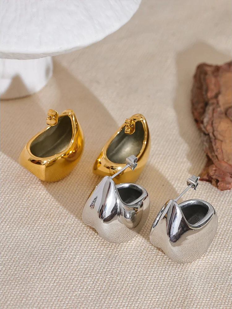 Thicker chunky hollow contemporary stud earrings - product image