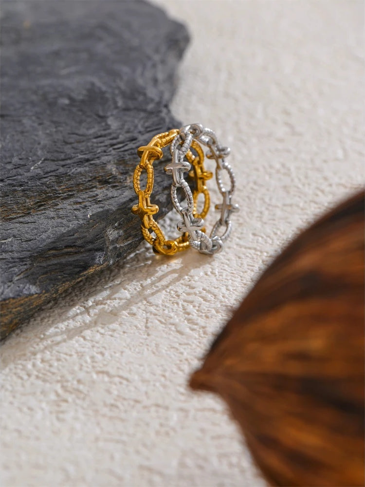 Thin cross chain fashion modern ring - product image