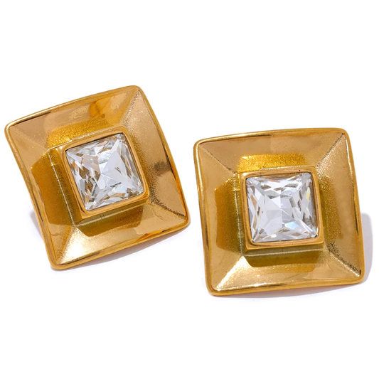Transparent crystal square stud earrings women - product image