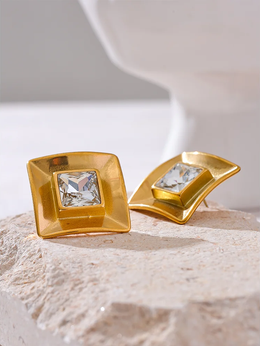 Transparent crystal square stud earrings women - product image