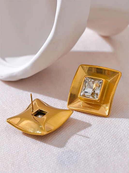 Transparent crystal square stud earrings women - product image