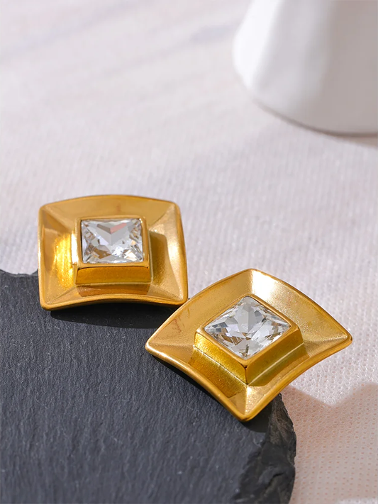 Transparent crystal square stud earrings women - product image