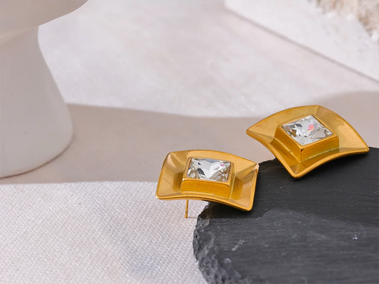 Transparent crystal square stud earrings women - product image
