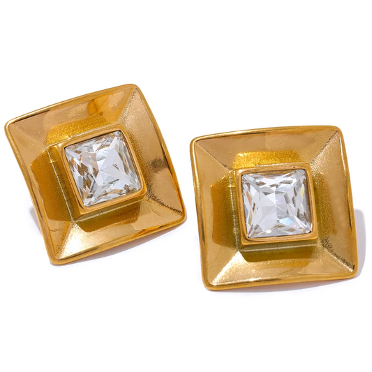 Transparent crystal square stud earrings women - product image